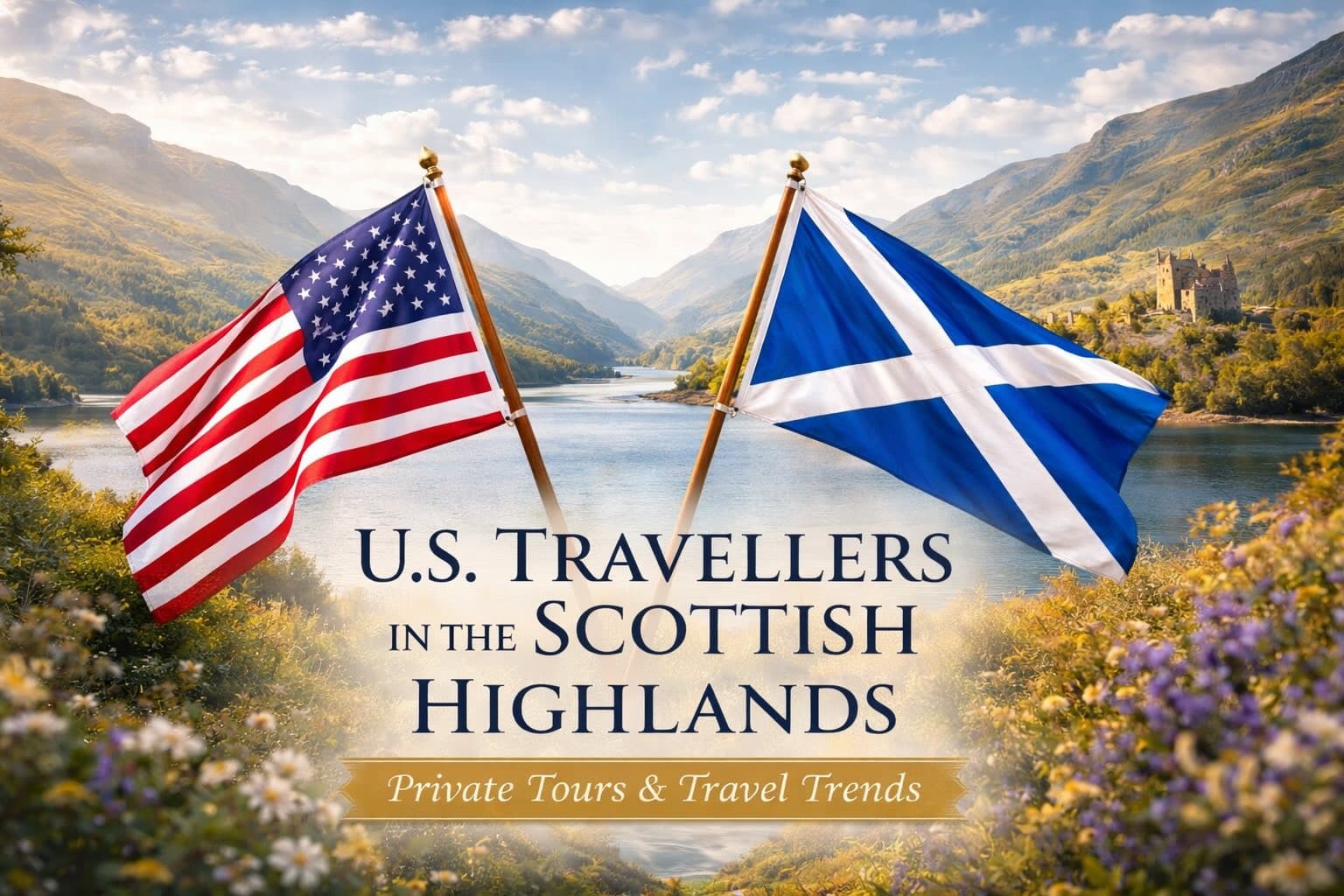 U.S. and Scottish flags – American travellers in the Scottish Highlands